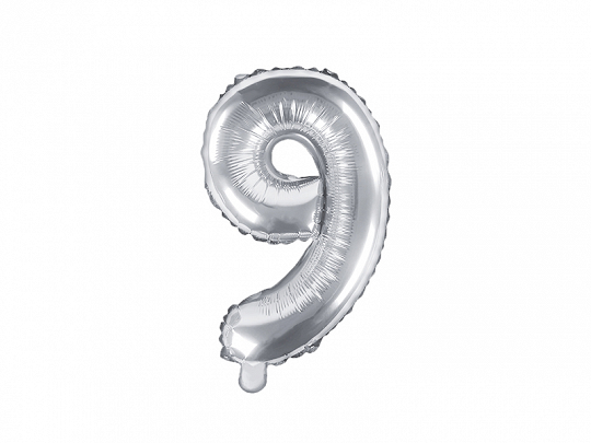 Levně PartyDeco Fóliový balónek Mini - Číslo 9 stříbrný 35cm