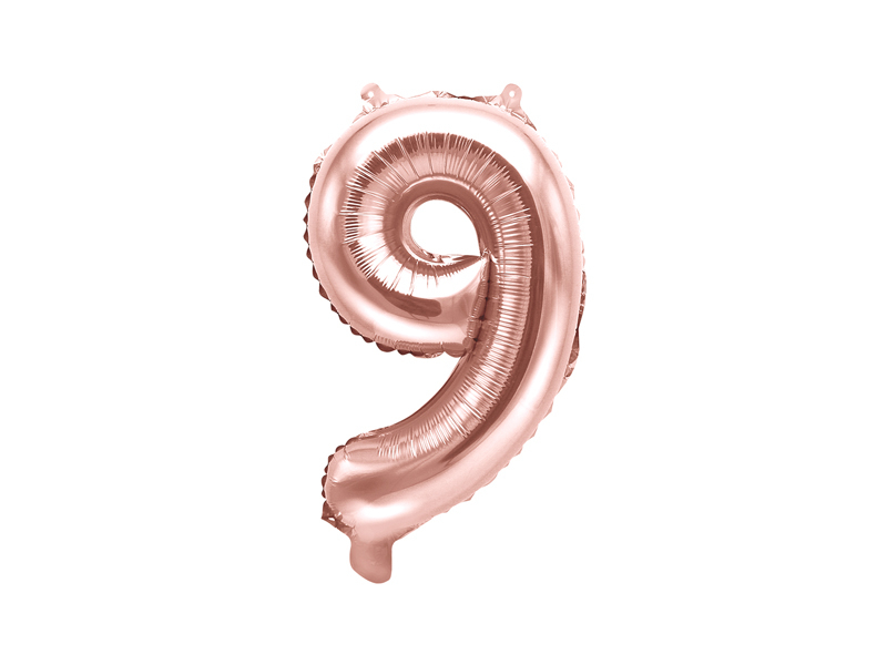 PartyDeco Fóliový balónek Mini - Číslo 9 růžovo-zlatý 35cm