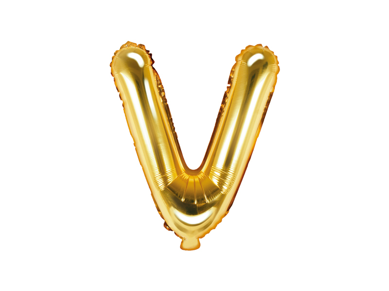 PartyDeco Fóliový balónek Mini - Písmeno V zlatý 35cm
