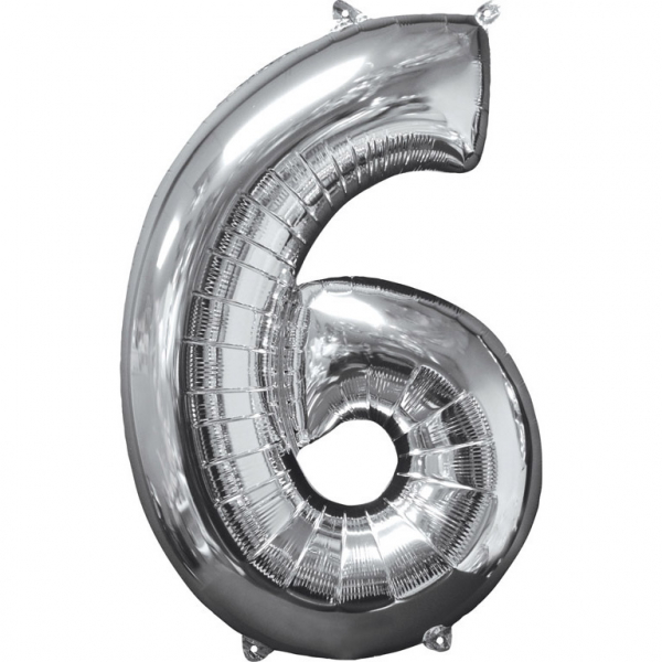 Levně Amscan Fóliový balónek narozeninové číslo 6 stříbrný 66cm