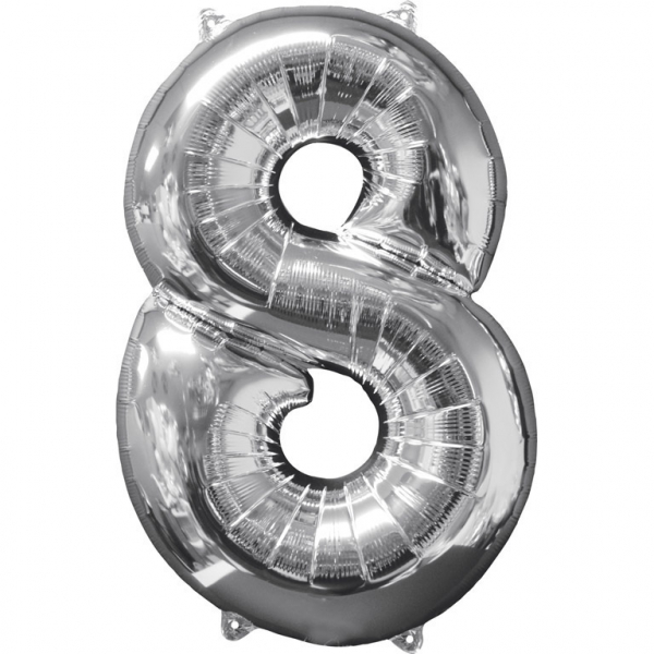 Levně Amscan Fóliový balónek narozeninové číslo 8 stříbrný 66cm