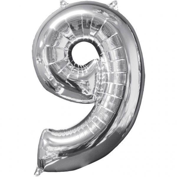 Levně Amscan Fóliový balónek narozeninové číslo 9 stříbrný 66cm