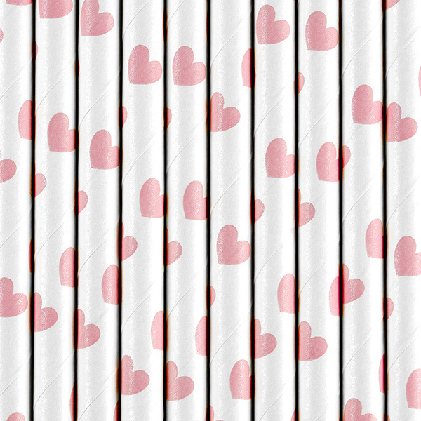 Levně PartyDeco Brčka se srdíčky světle růžové 19,5 cm 10 ks