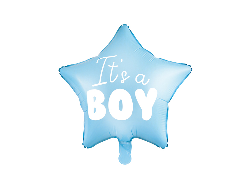 PartyDeco Fóliový balón modrá hvězda - It\'s a boy