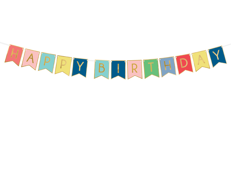 Levně PartyDeco Banner - Happy Birthday mix barev 15 x 175 cm