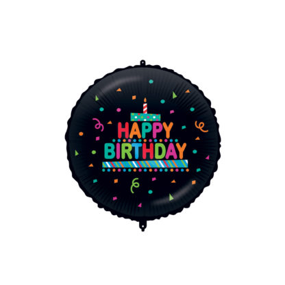 Procos Fóliový balón - Kruh Konfety Happy Birthday - černý 46 cm