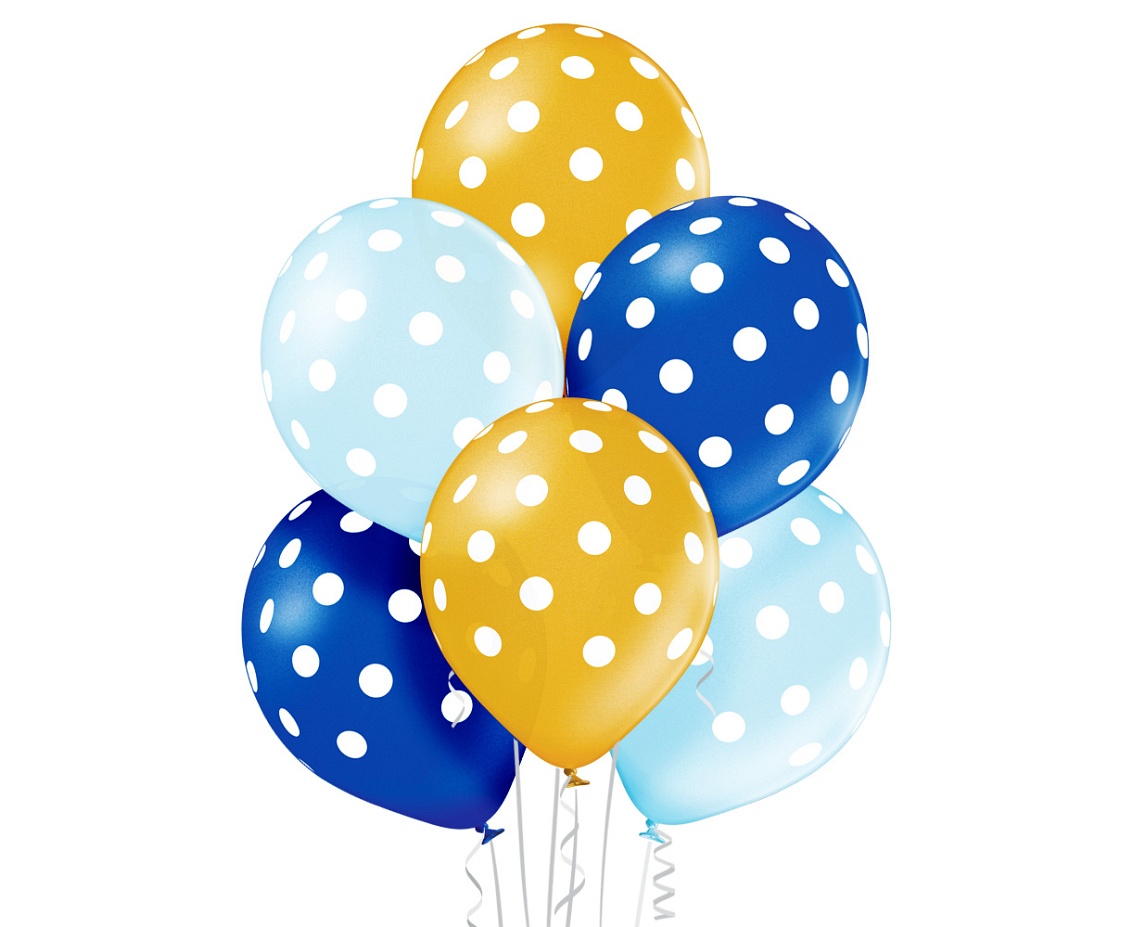 Levně Godan Sada latexových balónů - modré, žluté tečky 6 ks