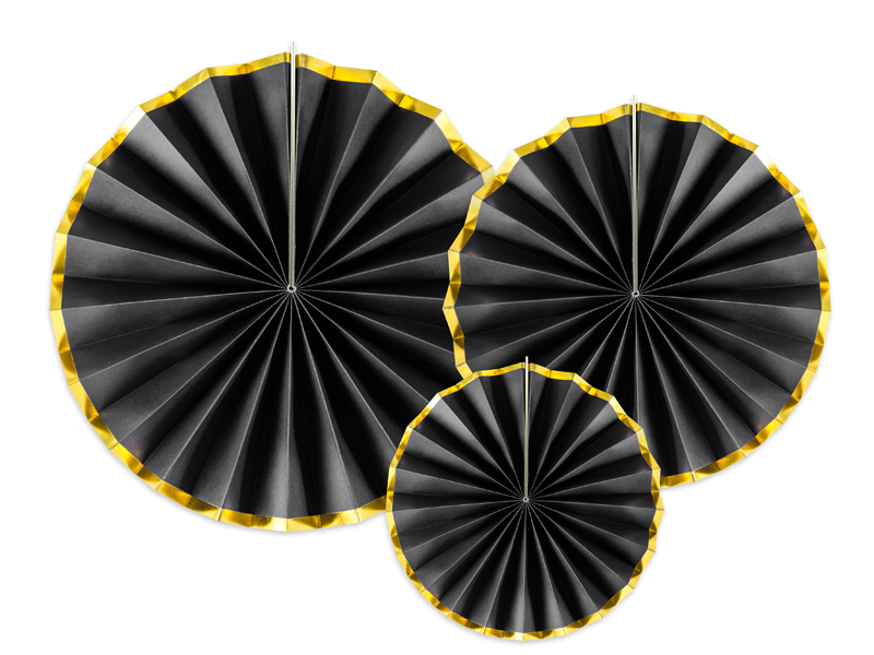 Levně PartyDeco Rozety - čierne so zlatým okrajom 3 ks
