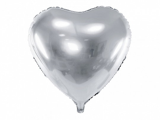 Levně PartyDeco Fóliový balón srdce - stříbrné 45 cm
