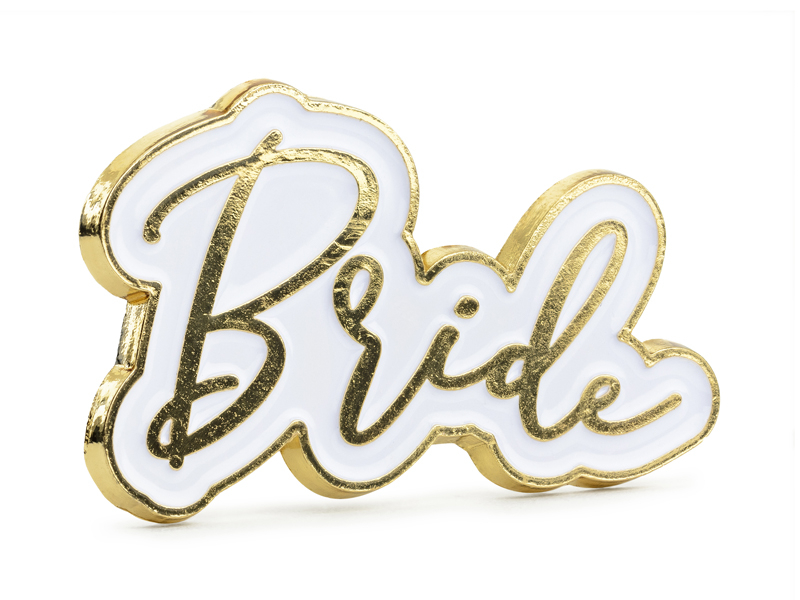 Levně PartyDeco Odznak - Bride bělozlatý
