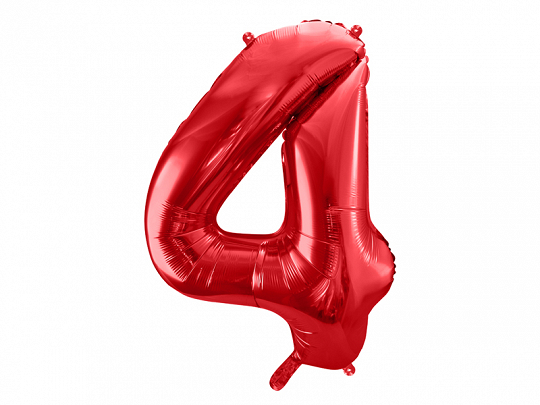 Levně PartyDeco Balónek fóliový narozeninové číslo 4 - červený 86 cm