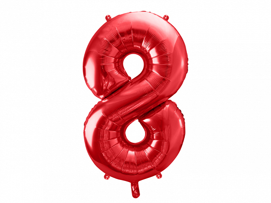 Levně PartyDeco Balónek fóliový narozeninové číslo 8 - červený 86 cm