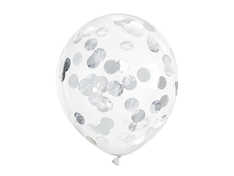PartyDeco Balóny s konfetami - stříbrné 6 ks