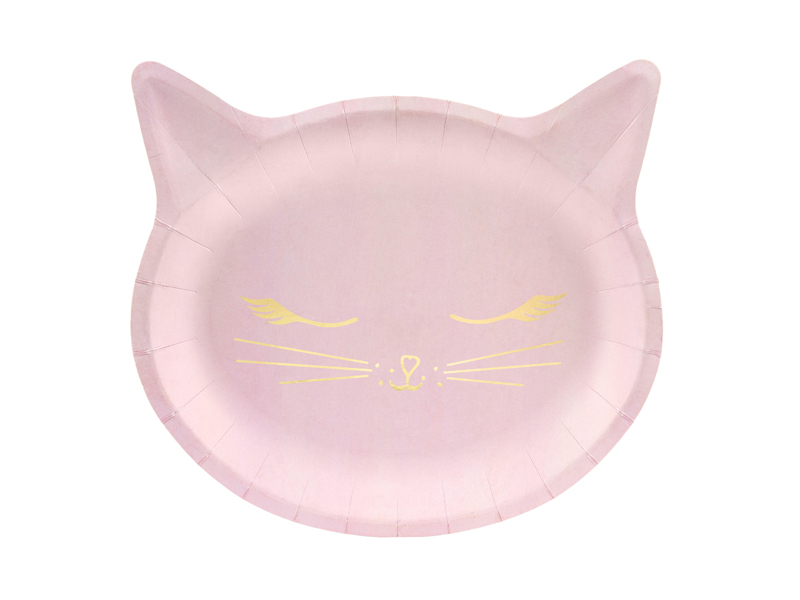 PartyDeco Talíře růžové - Kočička 22 x 20cm 6 ks