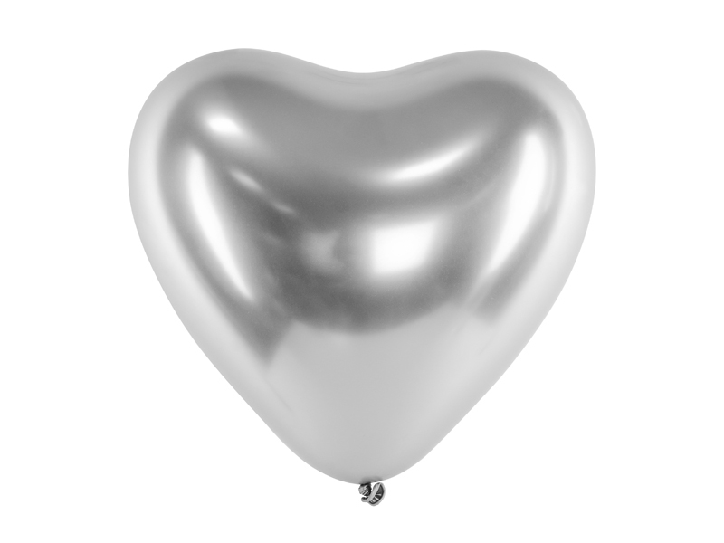PartyDeco Balónek chromový - stříbrné srdce 30 cm