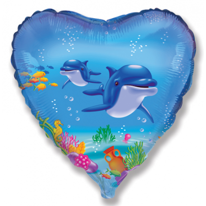 Levně BP Fóliový balón srdce - Delfíni