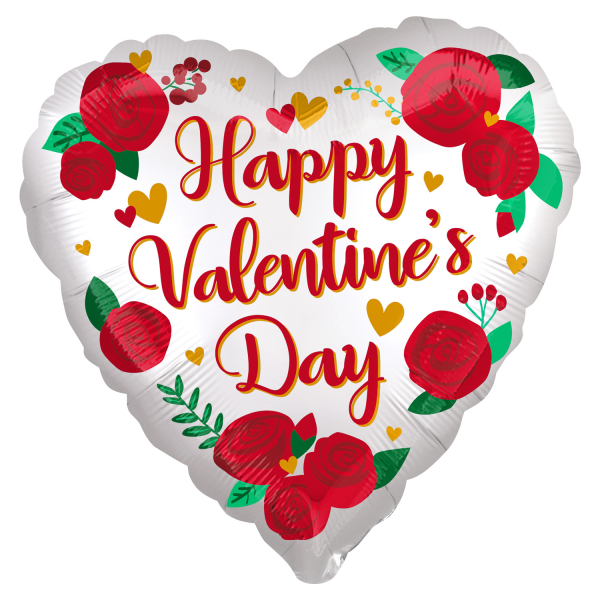 Amscan Jumbo fóliový balón srdce růže - Happy Valentines Day