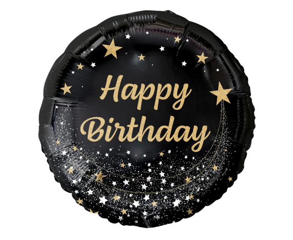 Godan Fóliový balón černo/zlatý - Happy birthday