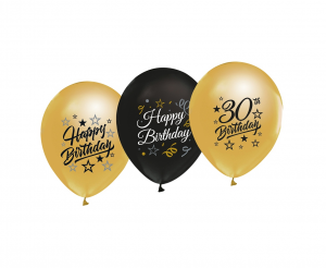 Levně Godan Latexové balónky číslo 30 - černo zlaté 5 ks
