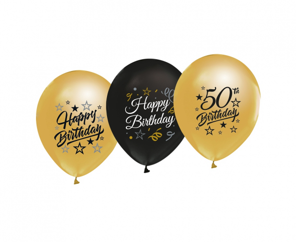 Godan Latexové balónky číslo 50 - černo zlaté 5 ks