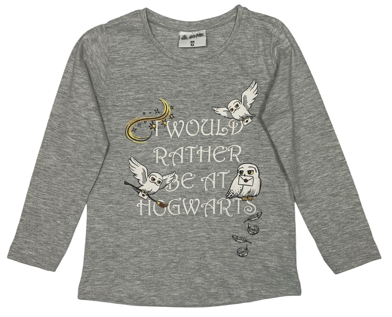 EPlus Dívčí tričko s dlouhým rukávem - Harry Potter Hedwiga šedé Velikost - děti: 128