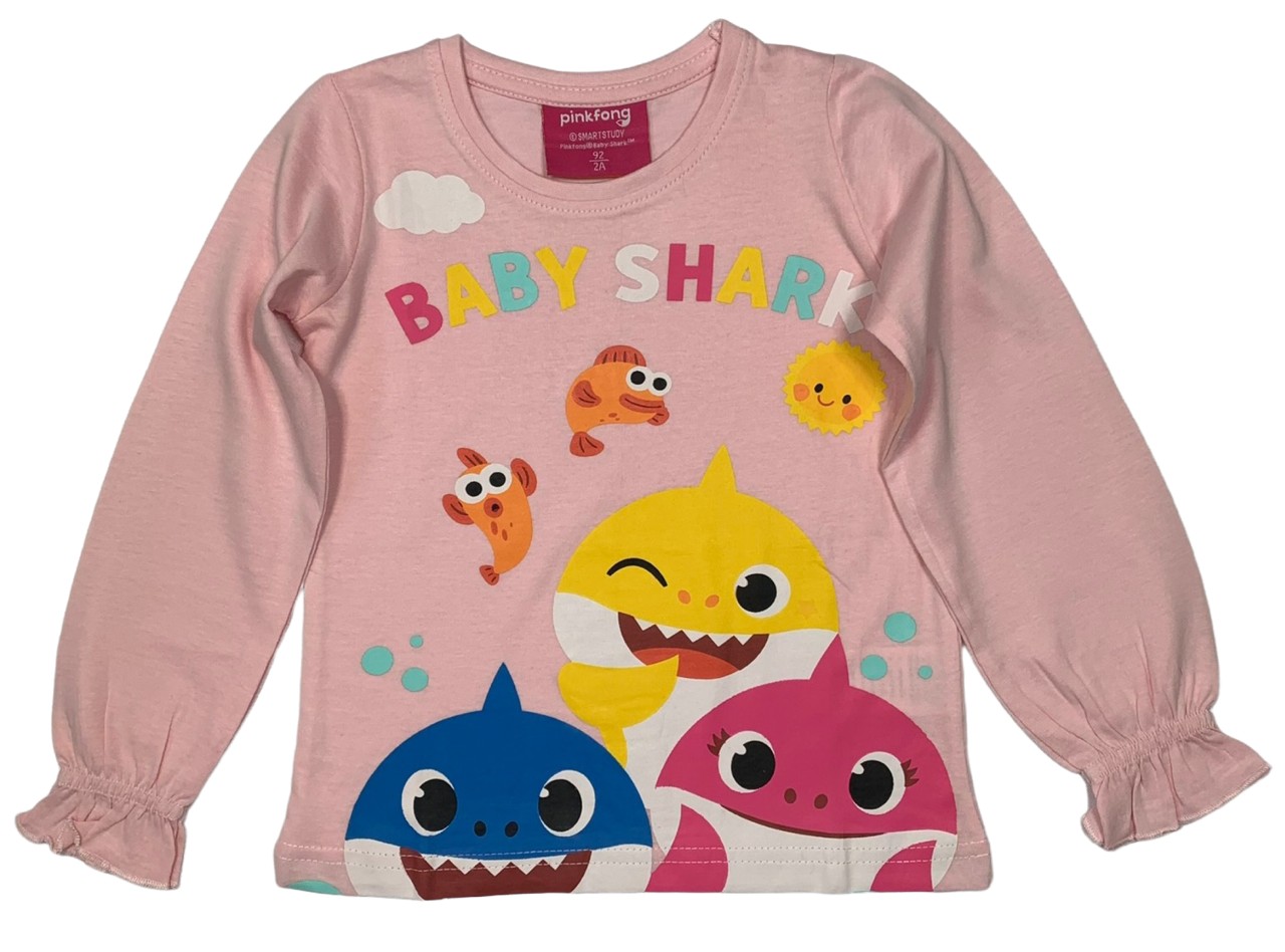 EPlus Dívčí tričko s dlouhým rukávem - Baby Shark růžové Velikost - děti: 116
