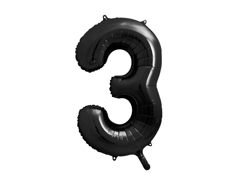 Levně PartyDeco Fóliový balón narozeninové číslo 3 černý 86 cm