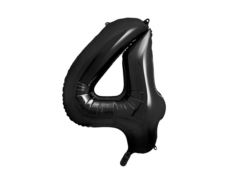 PartyDeco Fóliový balón narozeninové číslo 4 černý 86 cm