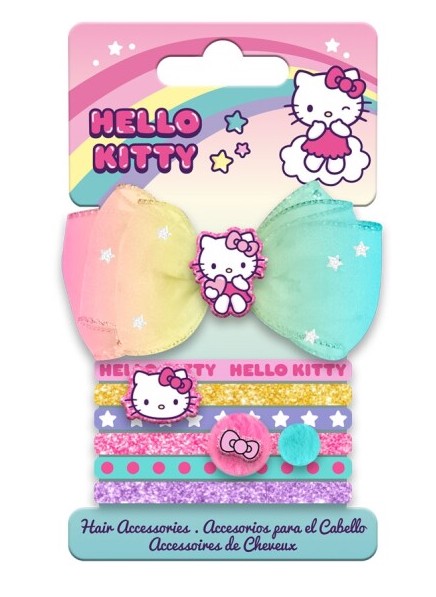 Euroswan Sada gumiček do vlasů s mašlí - Hello Kitty