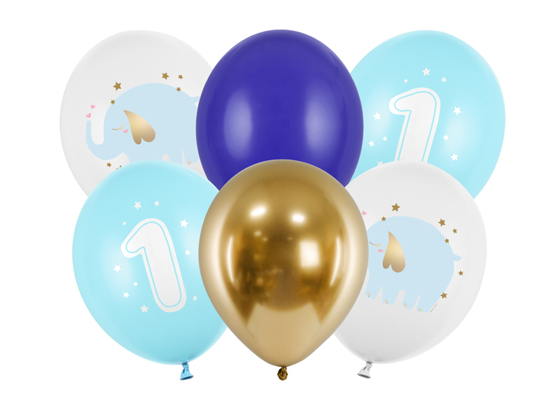 Levně PartyDeco Latexové balóny - První narozeniny sloník modré 6 ks
