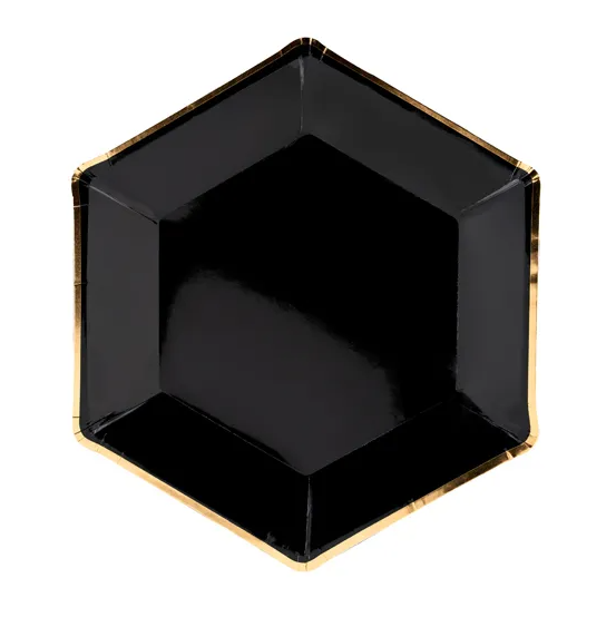 Levně PartyDeco Papírové talíře - Černé se zlatým okrajem 23 cm 6 ks