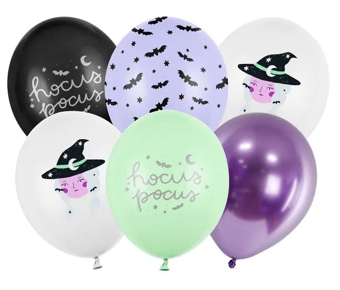 Levně PartyDeco Sada latexových balónů - Halloween Čarodějnice mix 6 ks
