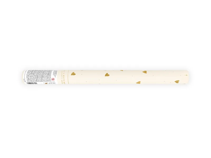 PartyDeco Konfety a stužky - Srdíčka bílé, zlaté 35 cm