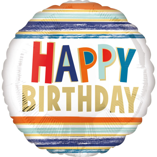Levně Amscan Fóliový balón - Happy Birthday proužkovaný