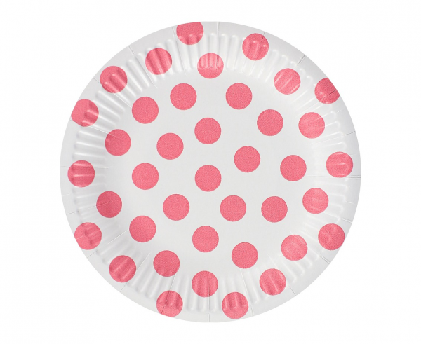Levně Godan Papírové talíře - Bílé s růžovými tečkami 18 cm 6 ks