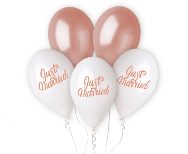 Godan Sada latexových balónů - Just Married růžovozlaté 5 ks
