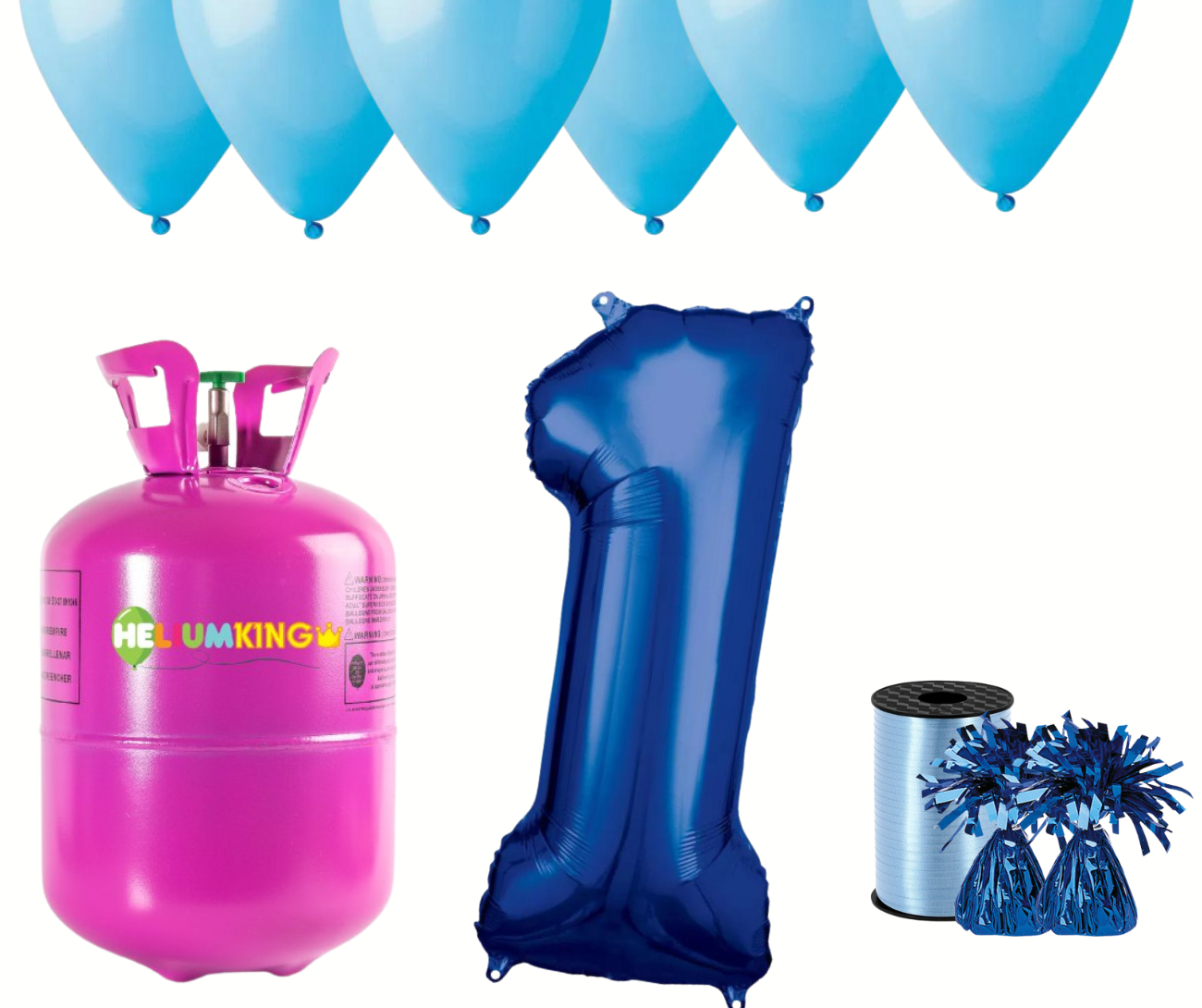 HeliumKing Helium párty set na 1. narozeniny s modrými balónky