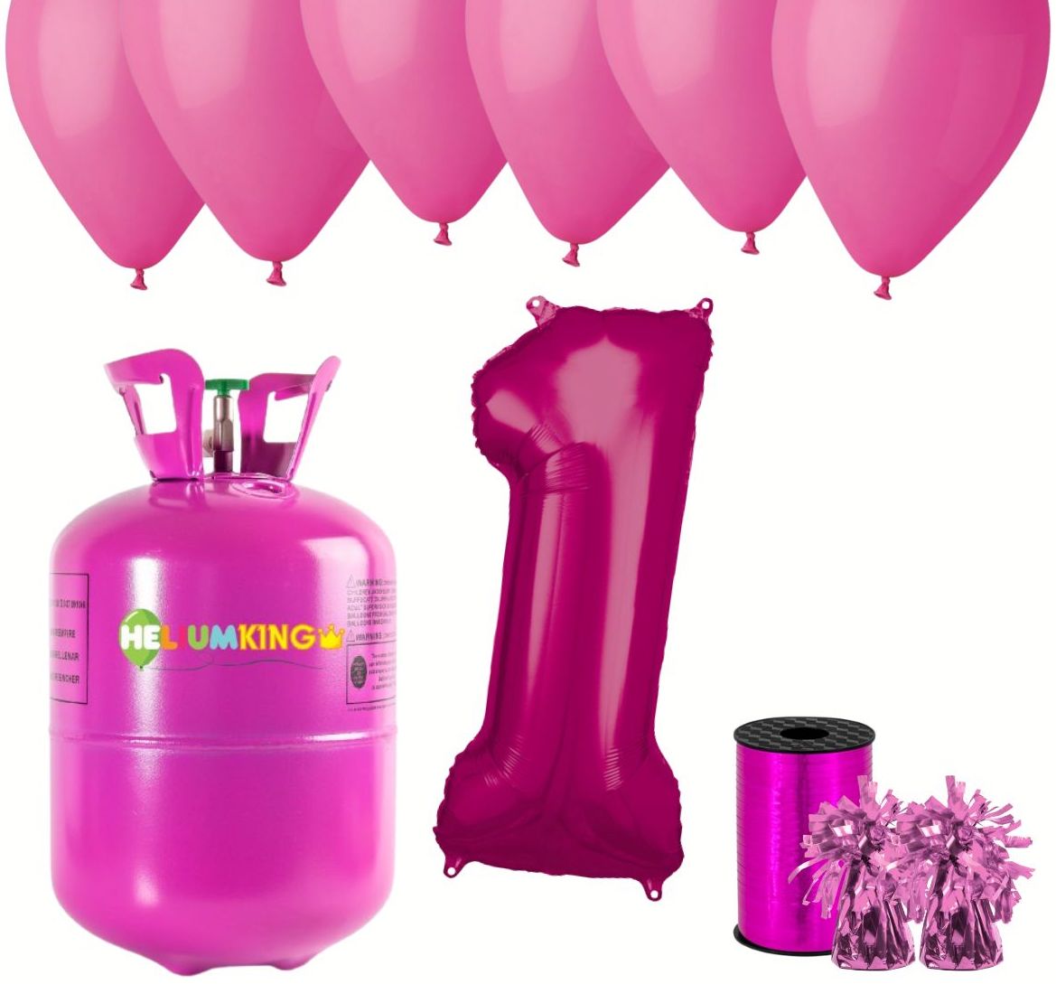 Levně HeliumKing Helium párty set na 1. narozeniny s růžovými balóny