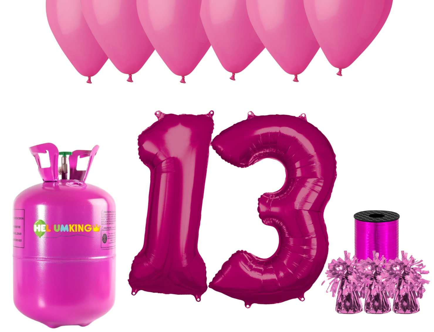 HeliumKing Helium párty set na 13. narozeniny s růžovými balónky