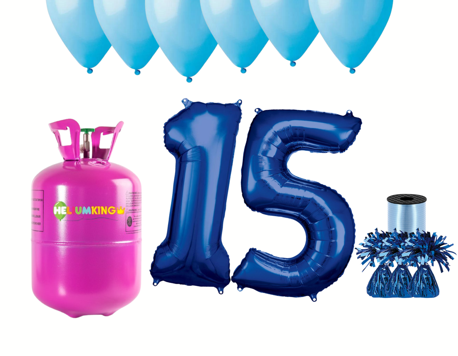 HeliumKing Helium párty set na 15. narozeniny s modrými balónky