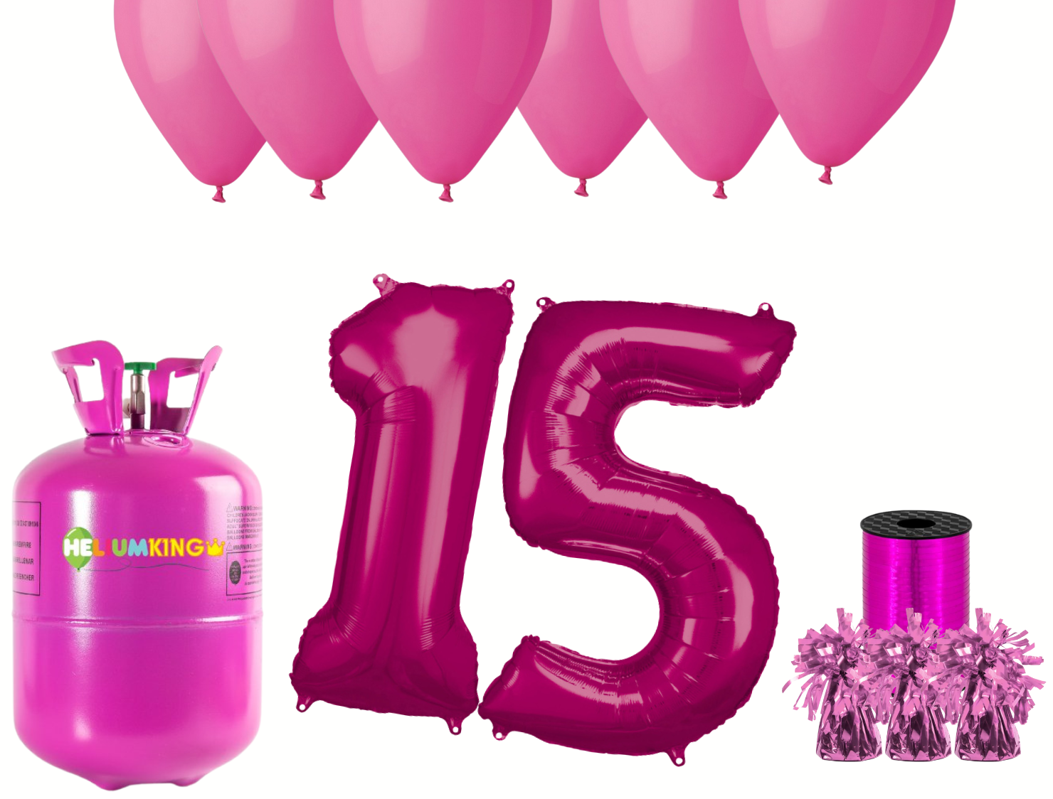 HeliumKing Helium párty set na 15. narozeniny s růžovými balónky