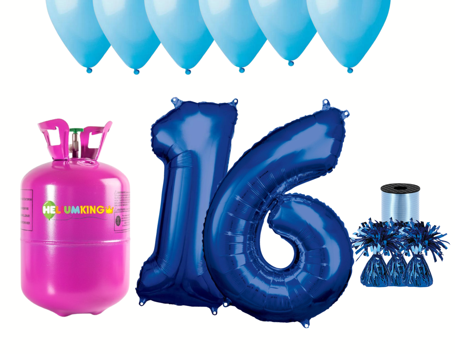 Levně HeliumKing Helium párty set na 16. narozeniny s modrými balónky