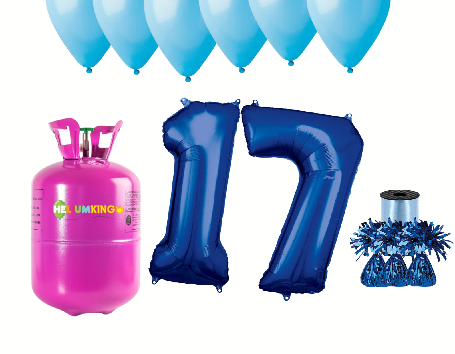 Levně HeliumKing Helium párty set na 17. narozeniny s modrými balónky