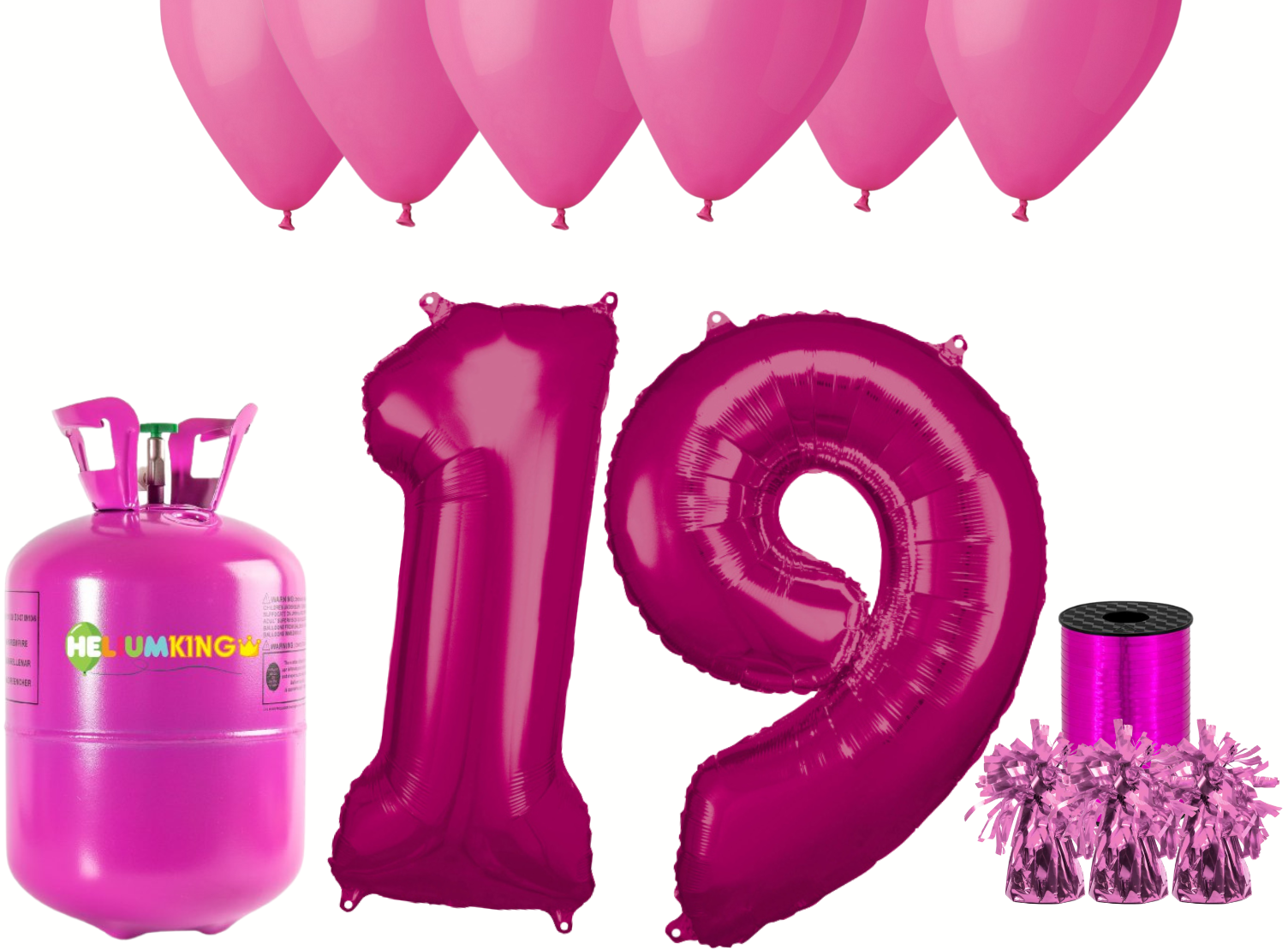 HeliumKing Helium párty set na 19. narozeniny s růžovými balónky