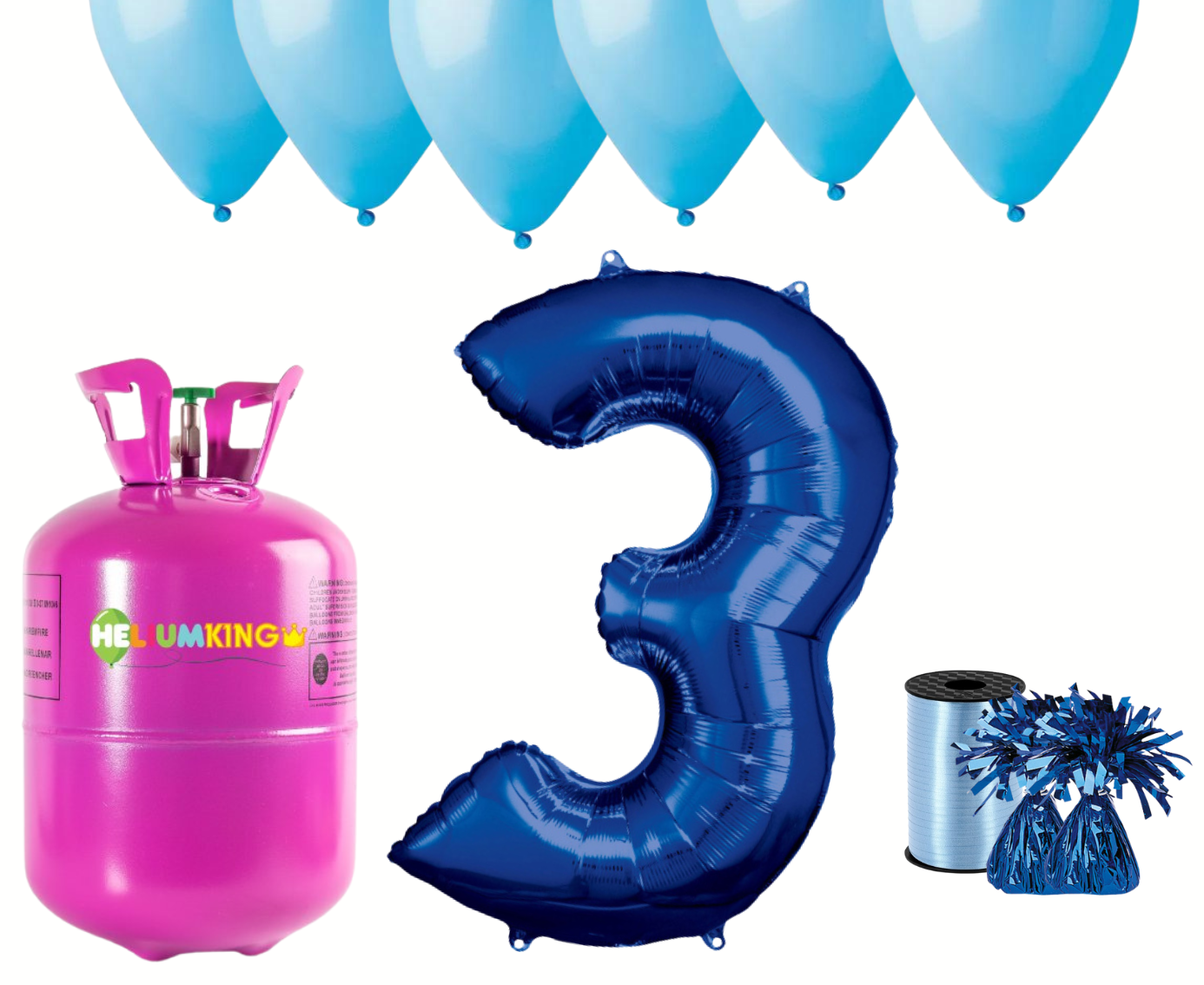 Levně HeliumKing Helium párty set na 3. narozeniny s modrými balónky