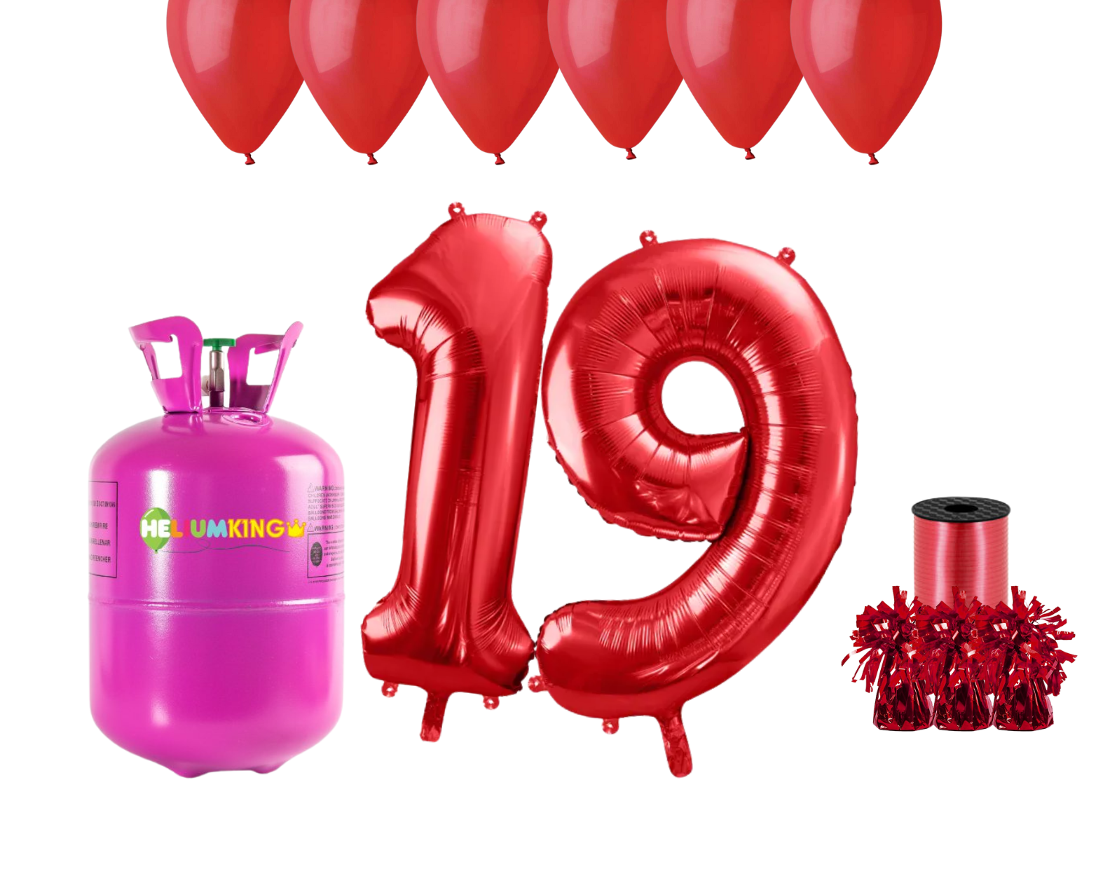 HeliumKing Hélium párty set na 19. narodeniny s červenými balónmi