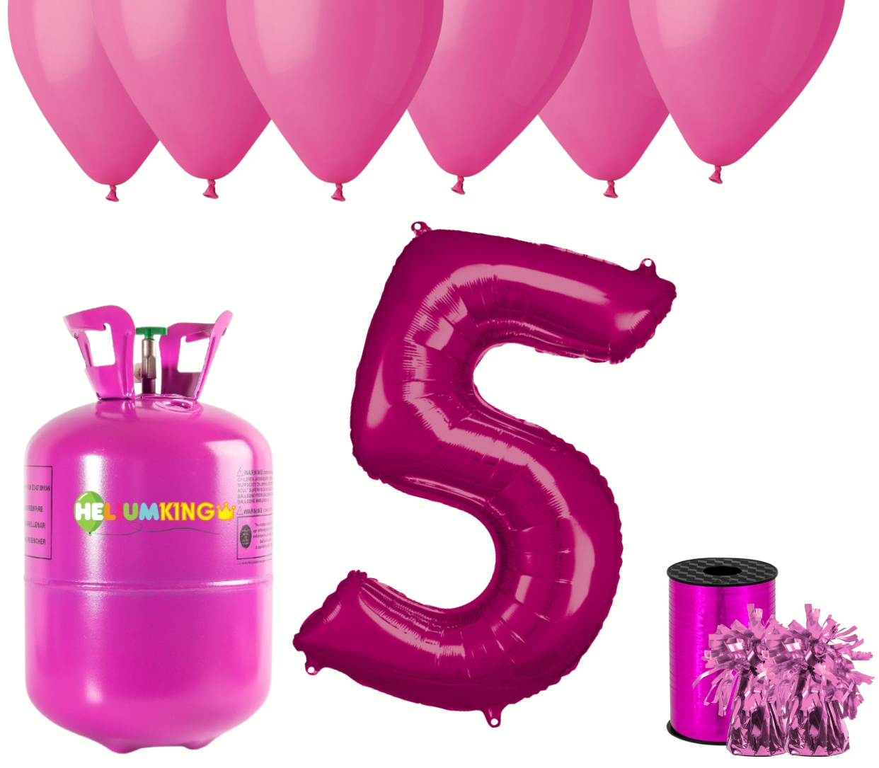 HeliumKing Helium párty set na 5. narozeniny s růžovými balónky
