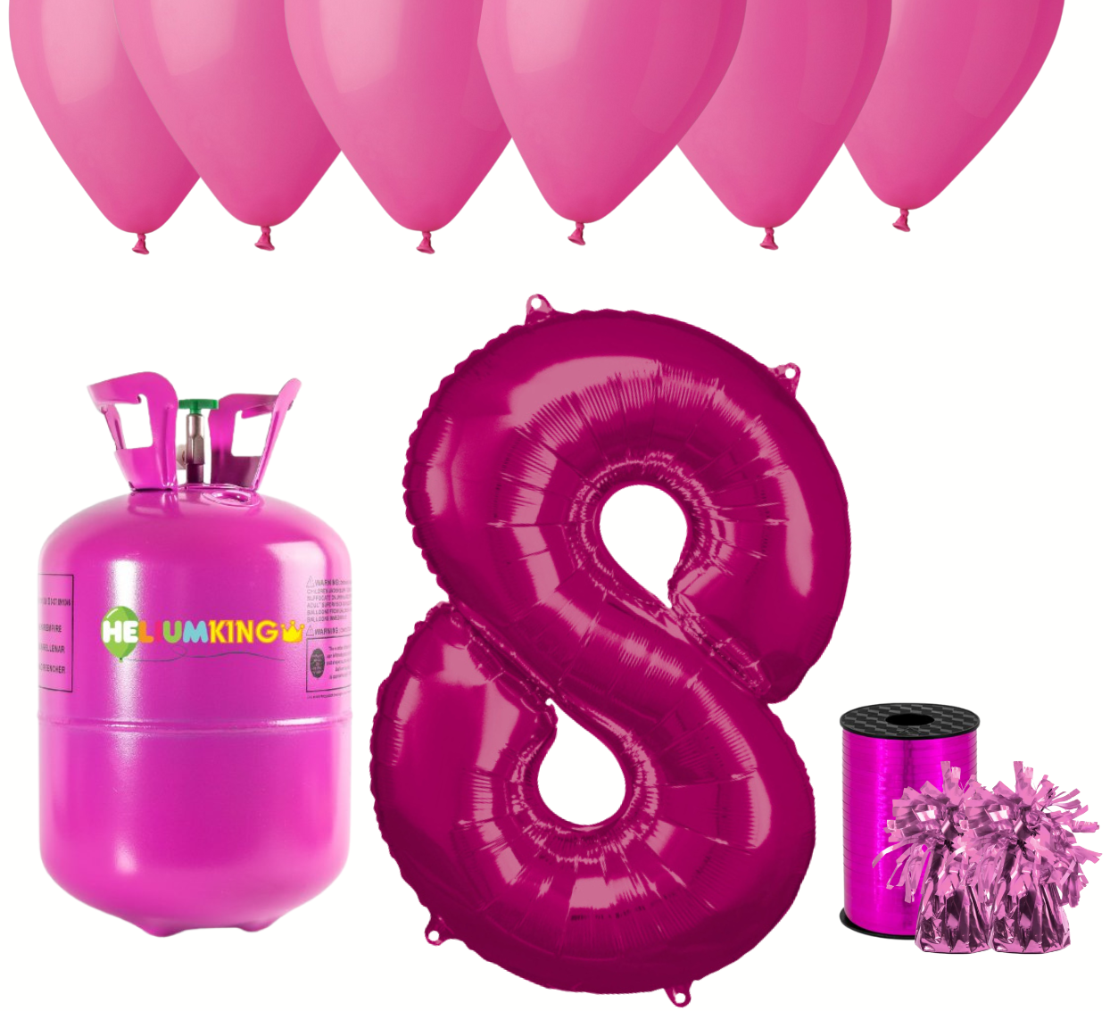 HeliumKing Helium párty set na 8. narozeniny s růžovými balónky