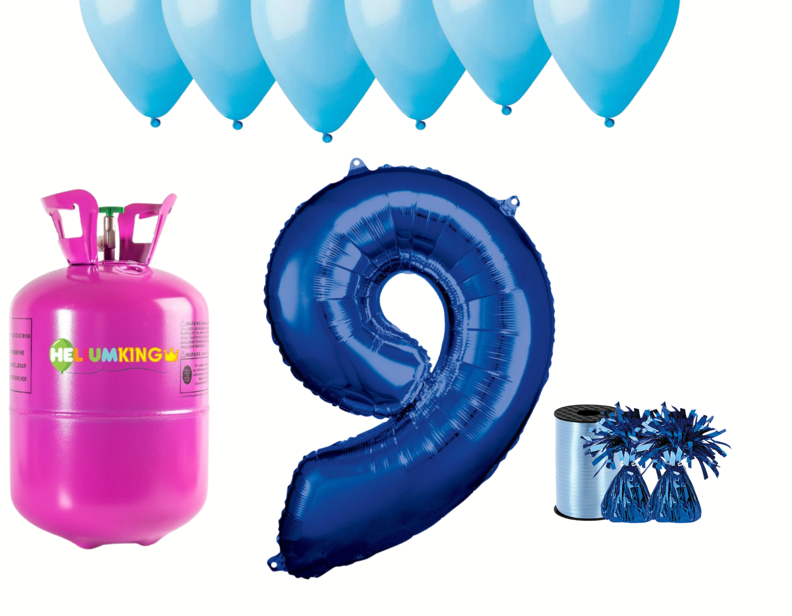 Levně HeliumKing Helium párty set na 9. narozeniny s modrými balónky