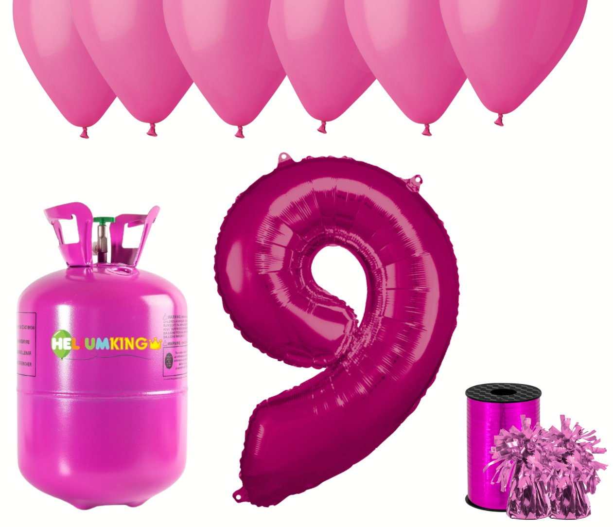 HeliumKing Helium párty set na 9. narozeniny s růžovými balónky